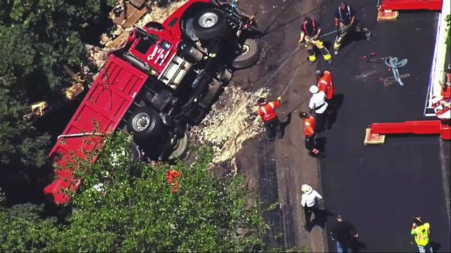 Driver rescued after truck goes down Squirrel Hill hillside