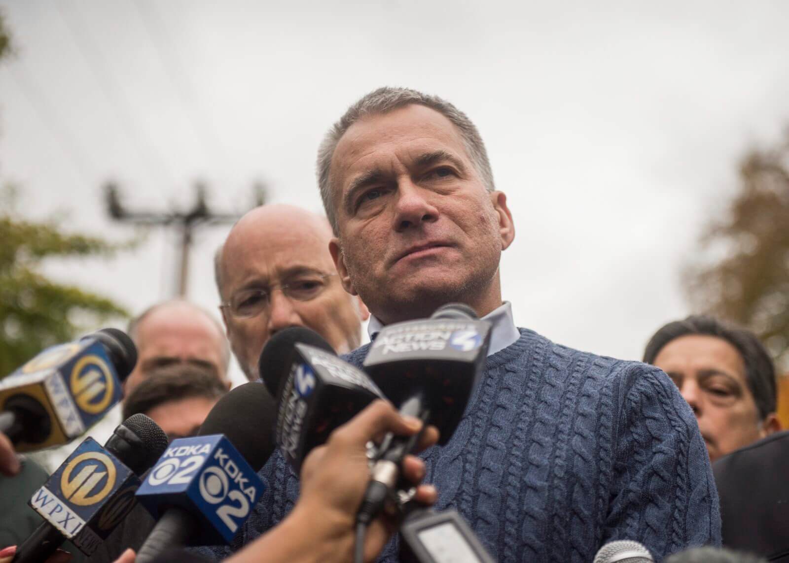 Public Safety Director Wendell Hissrich speaks with members of the media at the scene of a mass shooting at a synagogue in Squirrel Hill on Oct. 27, 2018.