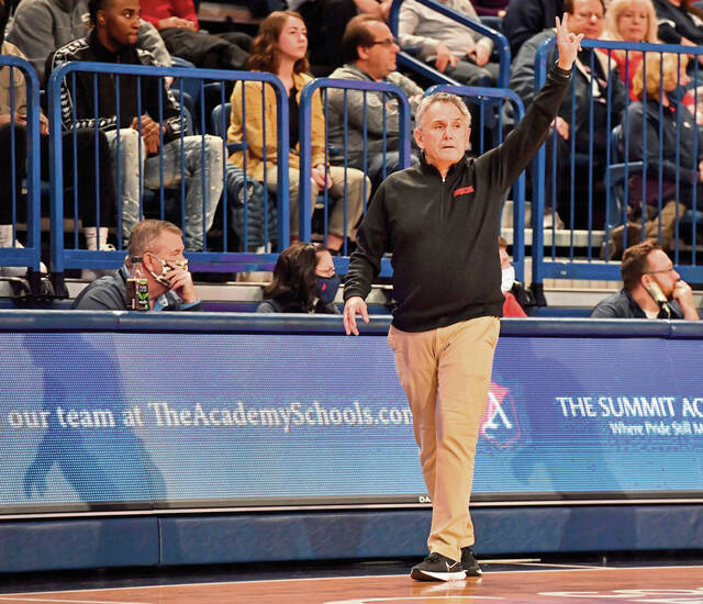 Duquesne head coach Keith Dambrot during a game a against Weber State on Monday, Nov. 15, 2021 at UPMC Cooper Fieldhouse.