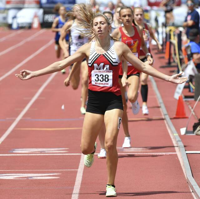 Moon’s Mia Cochran wins unprecedented ‘triple’ at PIAA championships, celebrates team title alone