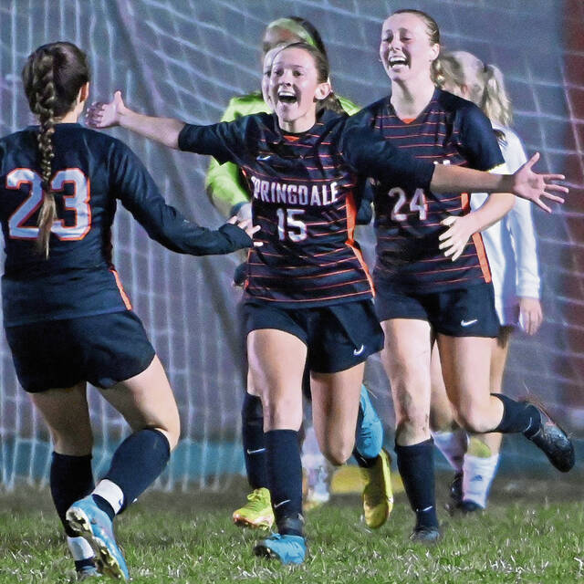 Springdale girls soccer team trips Greensburg CC after going a player down in final minute