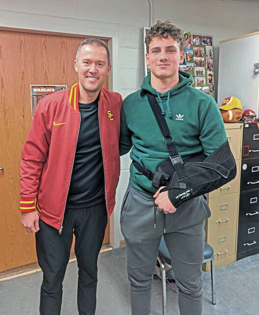 USC head coach Lincoln Riley pays visit to Latrobe linebacker Alex Tatsch