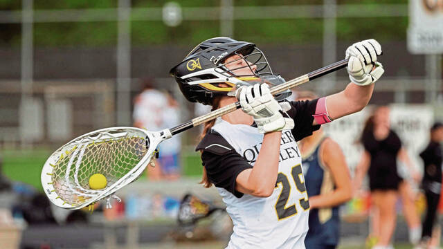 Quaker Valley girls lacrosse goalkeeper stacks save after save