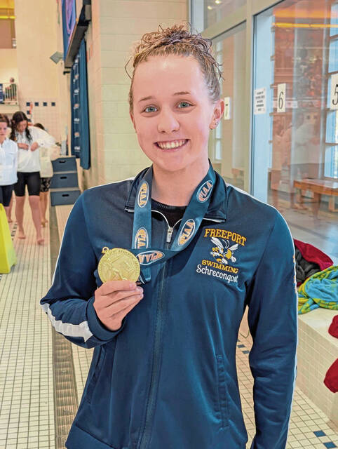 Freeport’s Kira Schrecongost climbs all the way to the top of the PIAA medal podium
