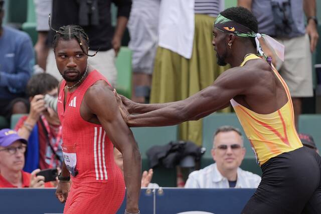 Bad blood. Noah Lyles shoved by Kenny Bednarek after his win in 200 meters at U.S. nationals