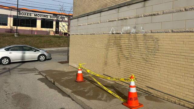 <span style="background-color: rgb(255, 255, 255); font-family: Georgia, Times, serif, "Lucida Grande", Tahoma, Arial, Verdana, sans-serif; font-size: 16px;">What remained on Monday afternoon, Dec. 22, 2025, of the graffiti defacing Pittsburgh police headquarters on Western Avenue on the North Side. (Justijn Vellucci | TribLive) </span>