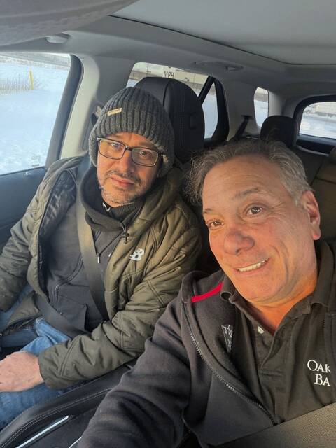 
			
				                                Jose Flores (left) is shown being driven home Saturday by Oakmont Bakery co-owner Marc Serrao after Flores was released from ICE custody. (Courtesy of Peter Rogers)

			
		