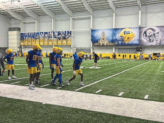 Pitt players don pads for 1st time at spring practice