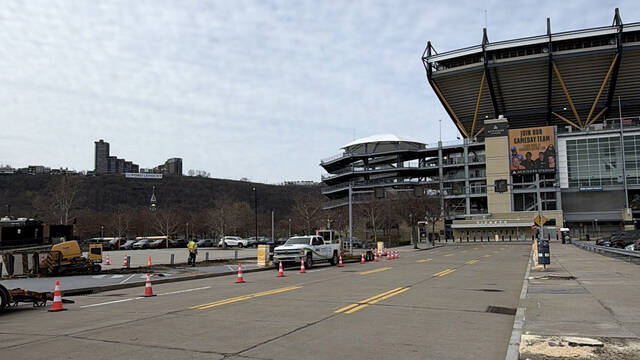 Construction on NFL Draft stage area begins in front of Acrisure Stadium