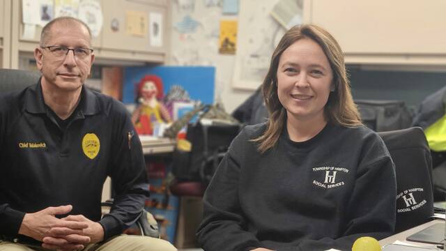 Hampton police Chief Thomas Vulakovich and senior police social worker Angela Kenbok. (Patrick Varine | TribLive)