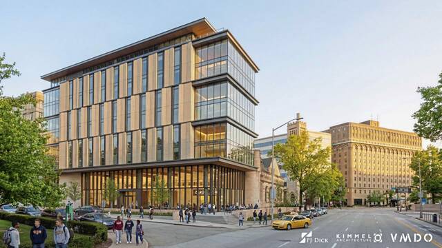 
			
				                                A rendering of the planned University of Pittsburgh first-year residence hall along Fifth Avenue between Ruskin and Bellefield in Oakland. (Courtesy of PJ Dick, VMDO and Kimmel Architecture)

			
		