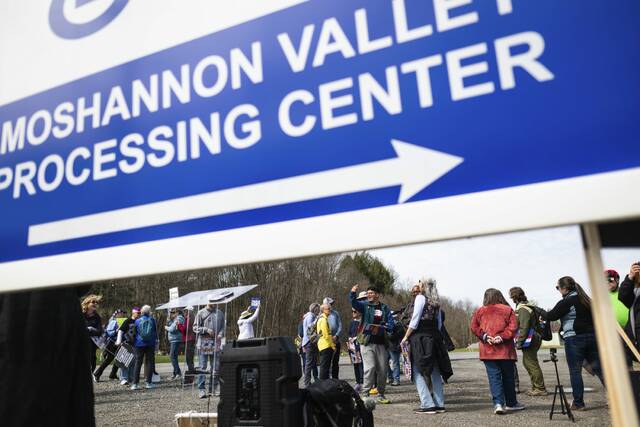 
			
				                                Sign near Moshannon Valley Processing Center in Clearfield County on April 12, 2026. (Shane Dunlap | TribLive)

			
		