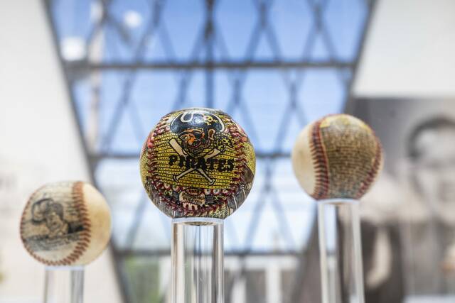 Hand-painted baseballs on display at Westmoreland Museum of American Art
